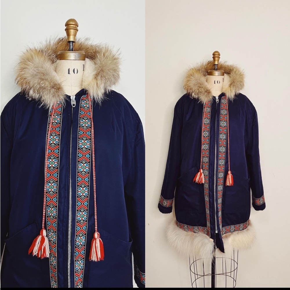 Vintage Handmade Parka with Fur Trim, Wool Lined